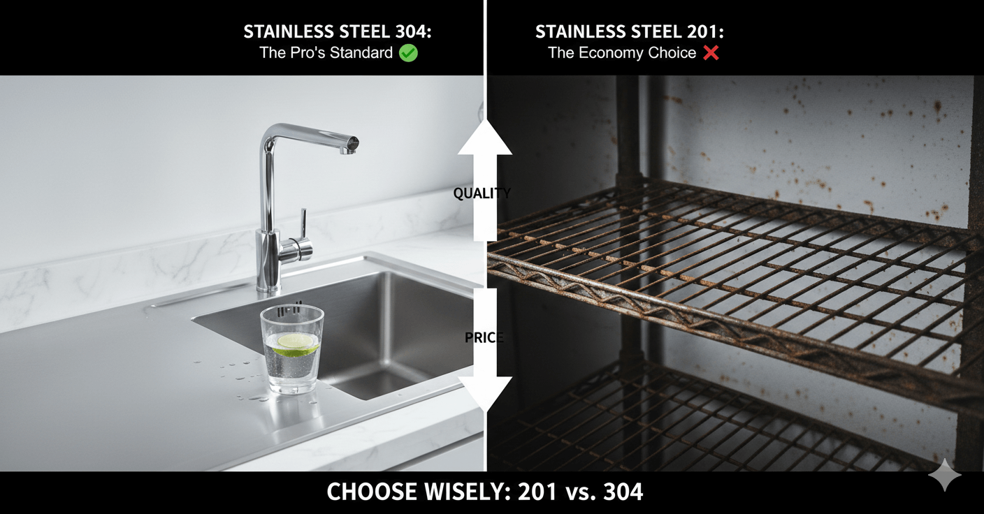 Comparison of Grade 304 food-grade stainless steel vs Grade 201 for commercial kitchens in Kenya.