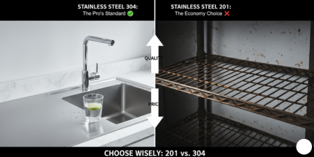 Comparison of Grade 304 food-grade stainless steel vs Grade 201 for commercial kitchens in Kenya.